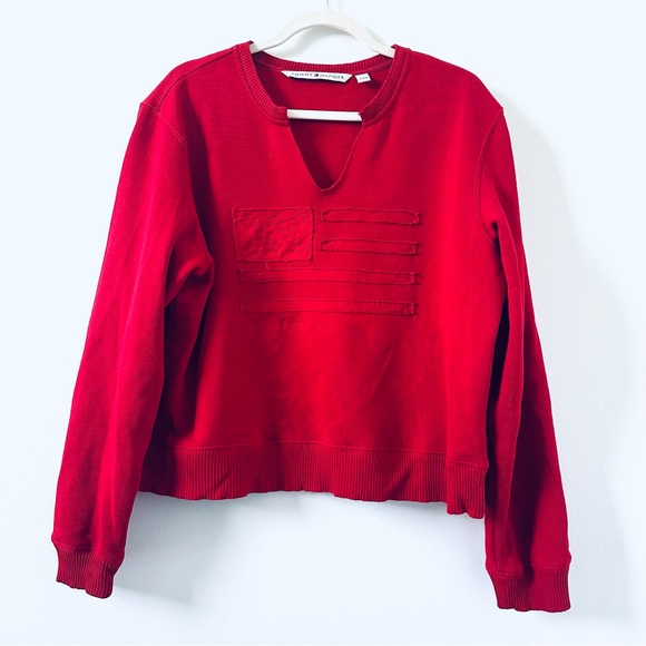 Tommy Hilfiger red monochromatic flag sweatshirt size XL - Picture 1 of 9